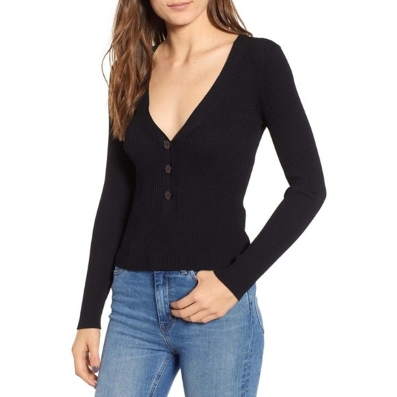 Leith Tops - NWT Leith Black Ribbed Button Henley Size Small